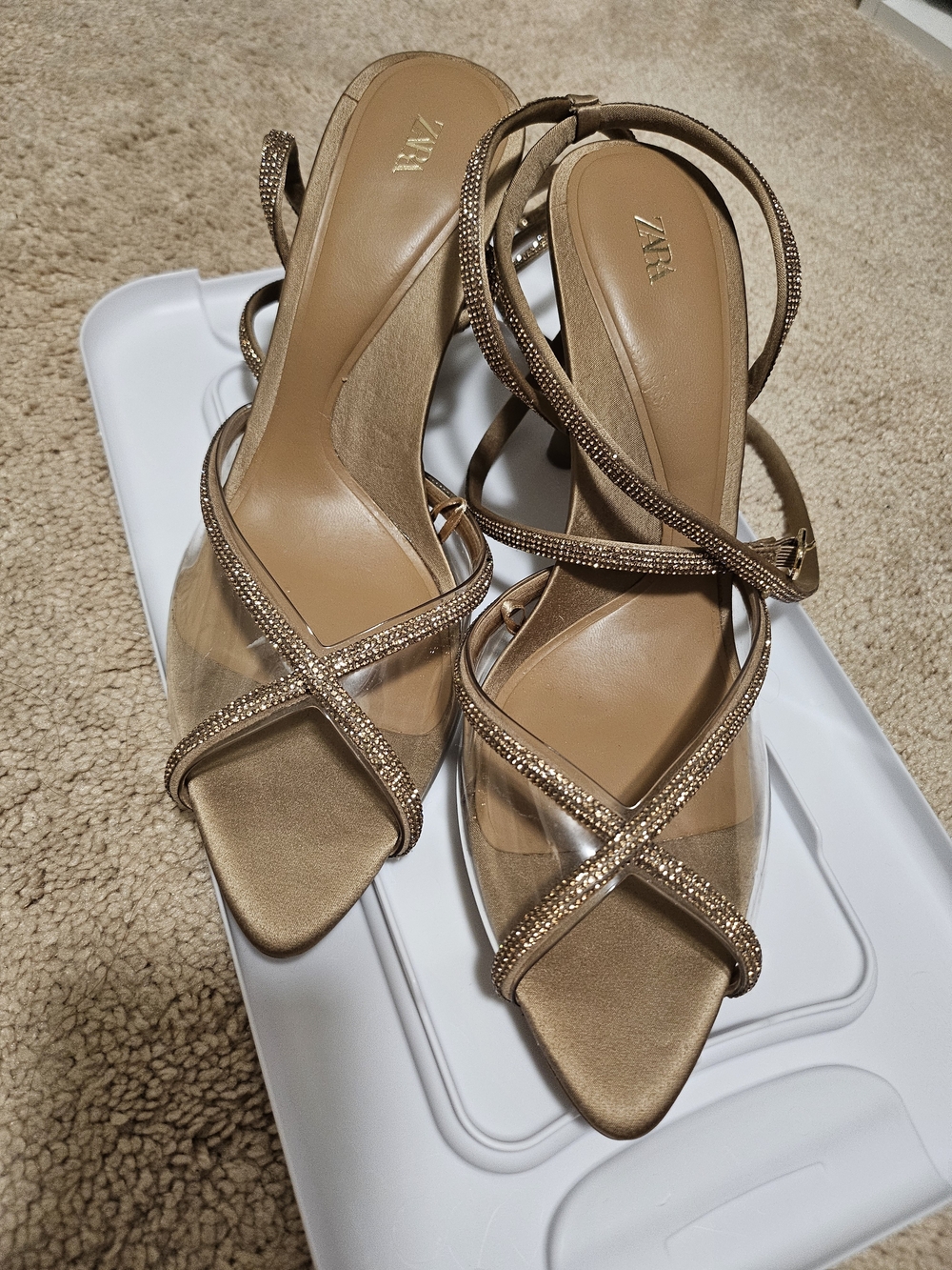 Zara Sold Out Bronze Pointy Strappy Heels 38
